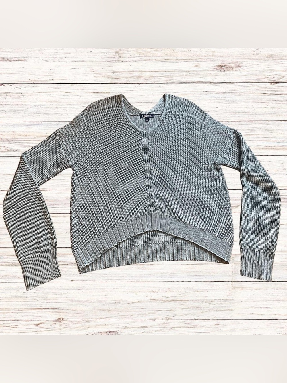 Light Blue V Neck Knit Crop Sweater